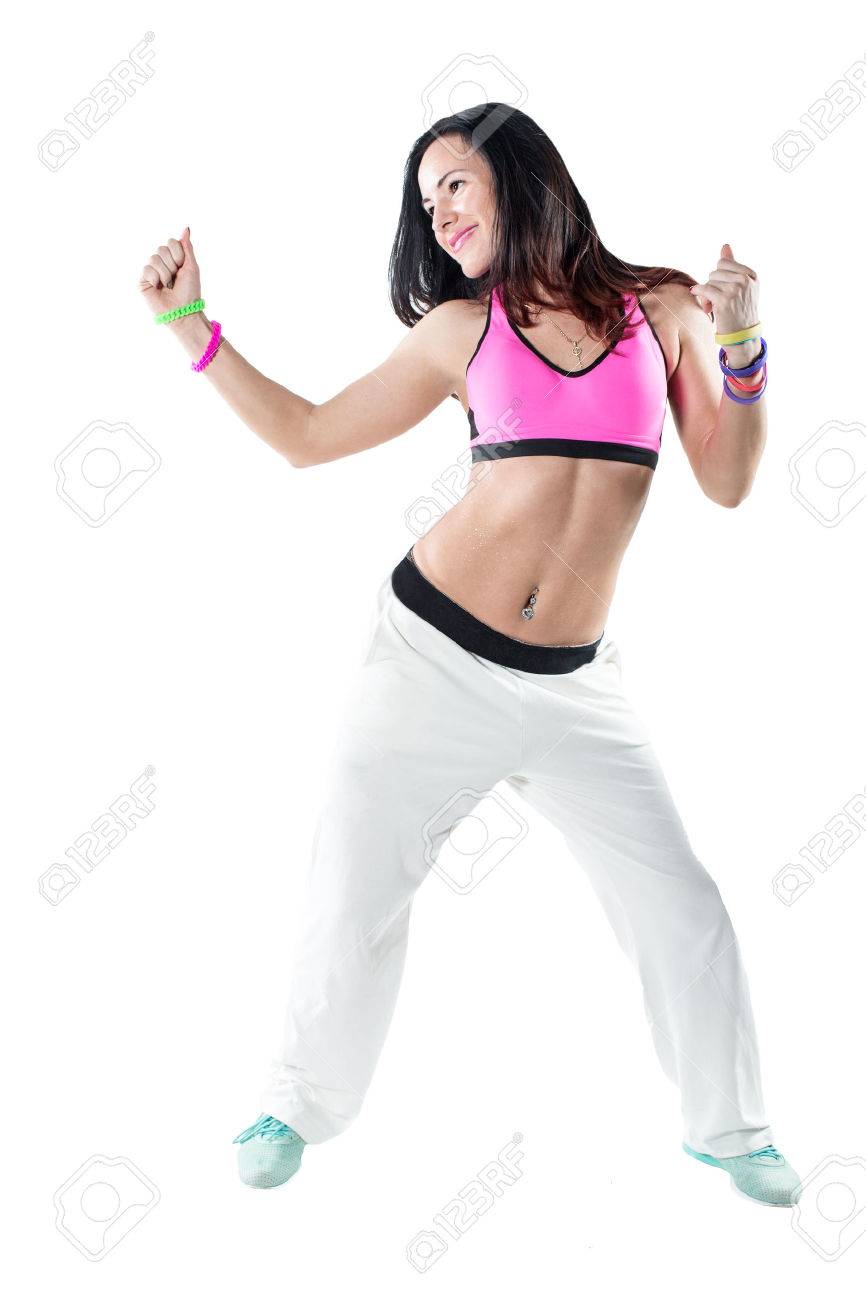 Young Woman Dancing Zumba Isolated On White Background Happy ...