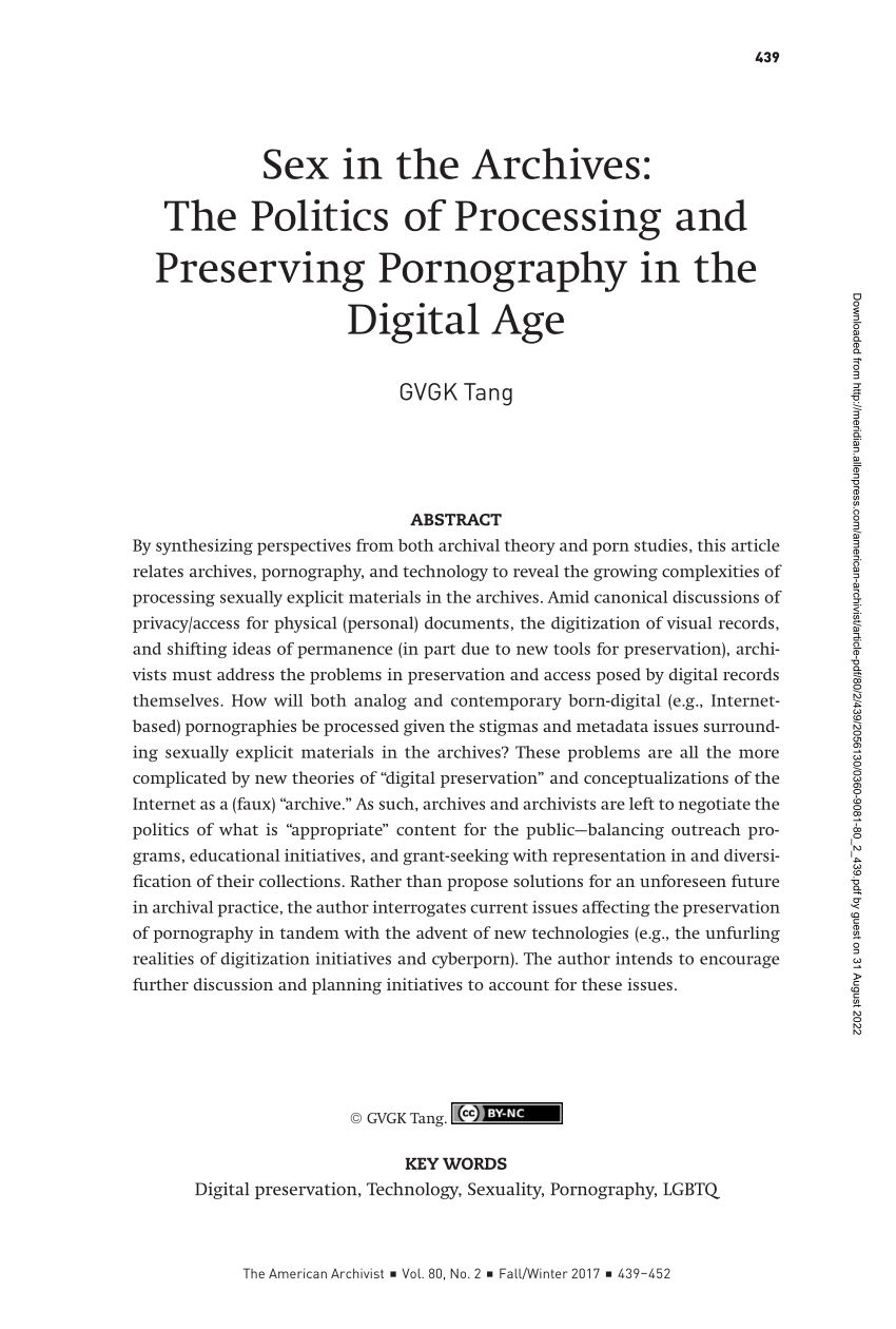 PDF) Sex in the Archives: The Politics of Processing and ...