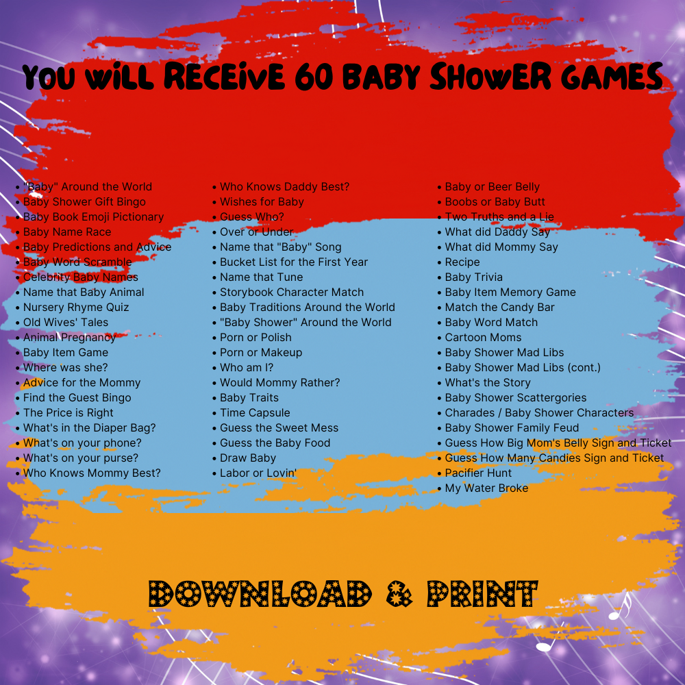 60 Printable Minimalist Baby Baby Shower Game Bundle - Editable Bits