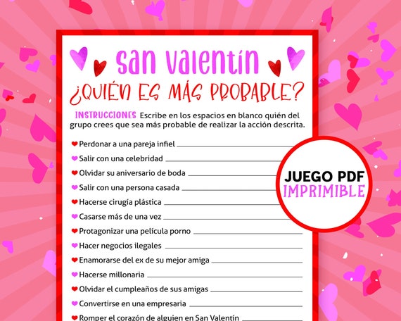 Spanish Valentines Day Who is Most Likely to Printable Games for ...