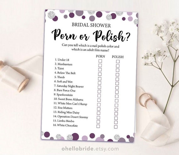 Printable Purple Bridal Shower Game Porn or Polish Bridal Shower ...