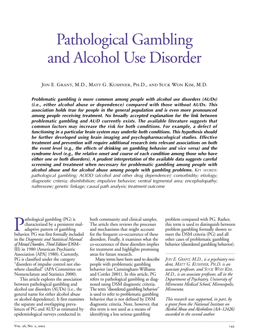 PDF) Pathological Gambling and Alcohol Use Disorder