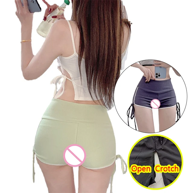 Woman Sexy Open Crotch Shorts Sport Elastic Crotchless Hot Pants ...