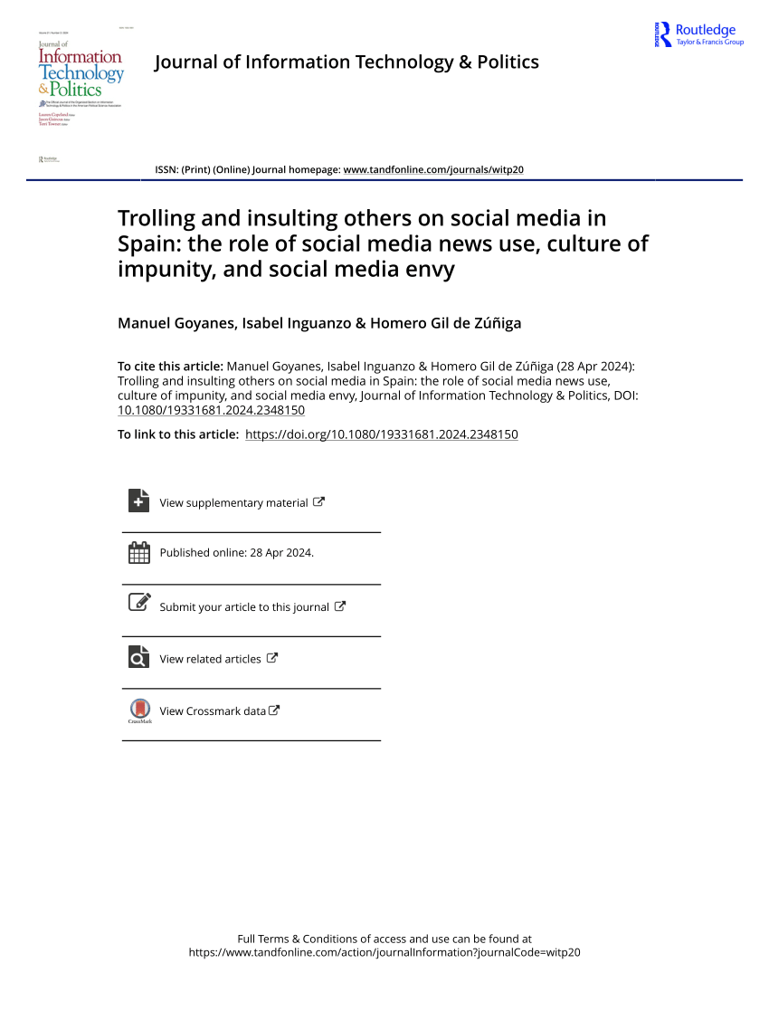 PDF) Trolling and insulting others on social media in Spain: the ...