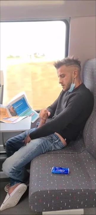 French guy jerks off in the train in public - ThisVid.com