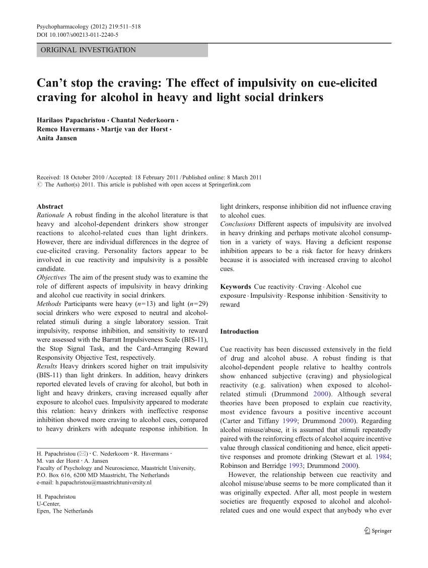 PDF) Can't stop the craving: The effect of impulsivity on cue ...