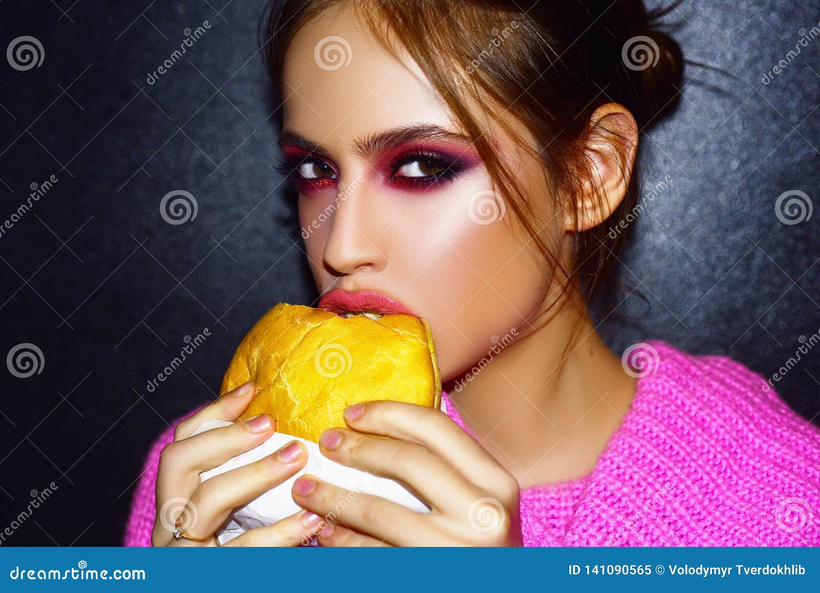 Woman Eats a Burger, Food. Food Porn. Teen Girls Enjoying ...