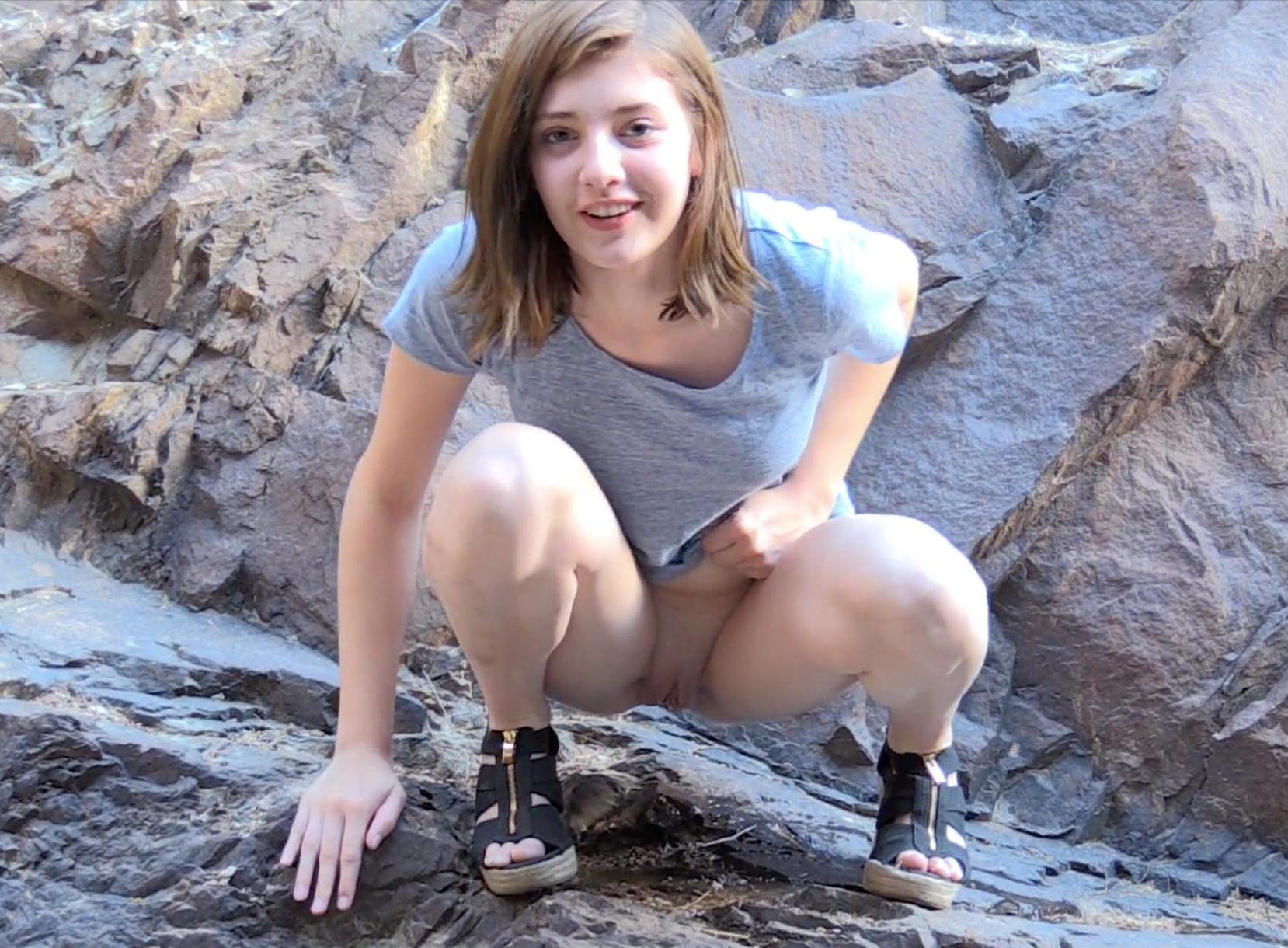 Outdoor pee: Cute Teen Pees on Rocks - ThisVid.com