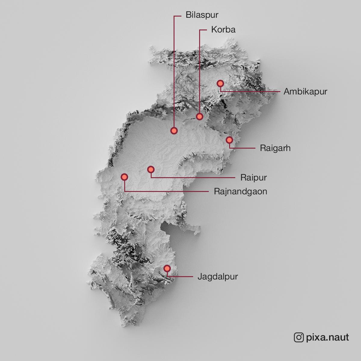 Topographic 3d rendered map of Chhattisgarh, India : r/MapPorn