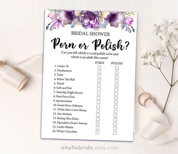 Porn or Polish Bachelorette Party Game Printable Purple Bridal ...