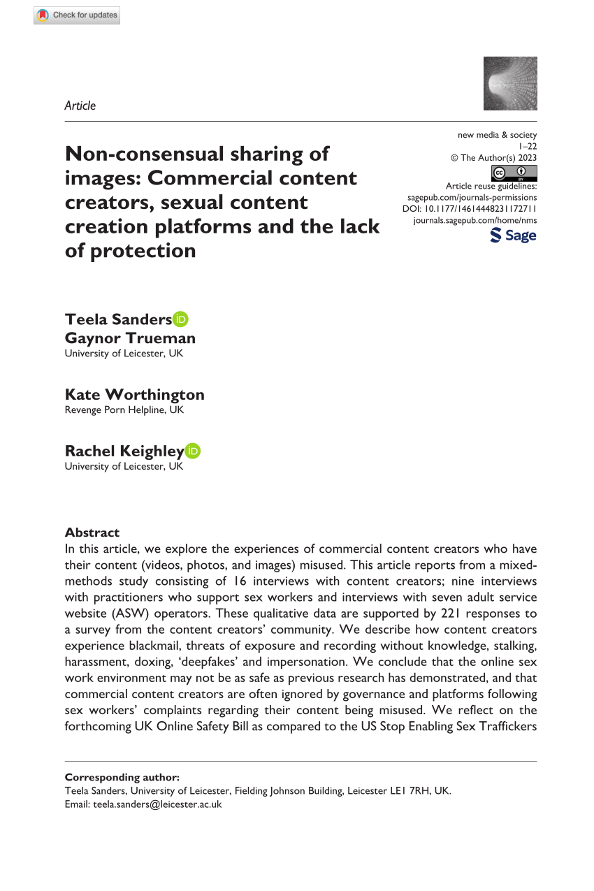 PDF) Non-consensual sharing of images: Commercial content creators ...