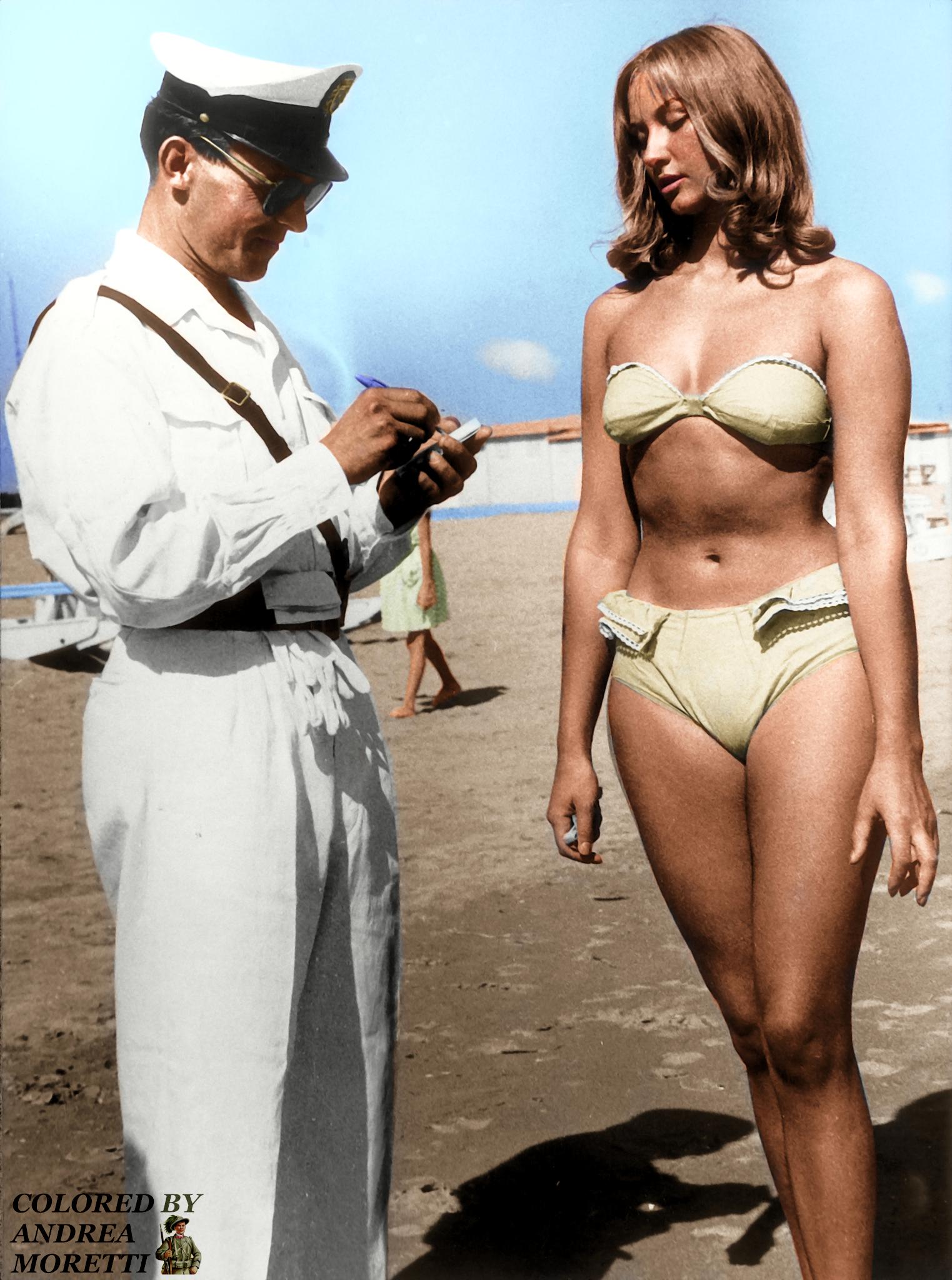 Colorized] A traffic cop fines a woman for wearing a bikini ...