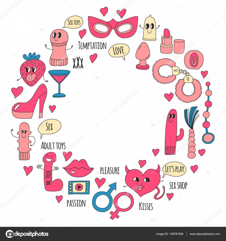 Doodle humorous vector sextoys for sex shop, internet shop Dildo ...