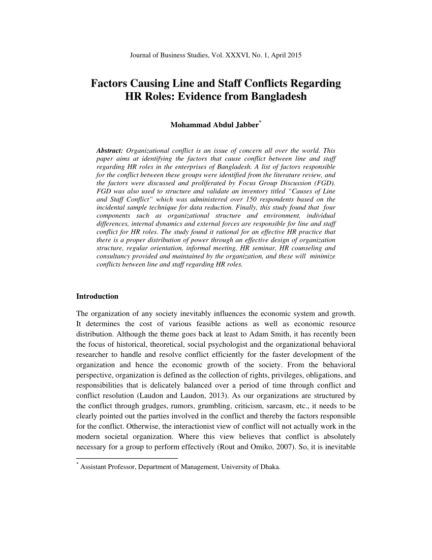 PDF) Factors Causing Line and Staff Conflicts Regarding HR Roles ...