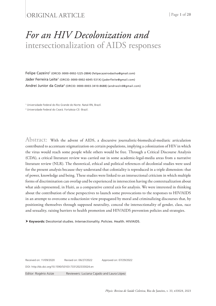 PDF) For an HIV Decolonization and intersectionalization of AIDS ...