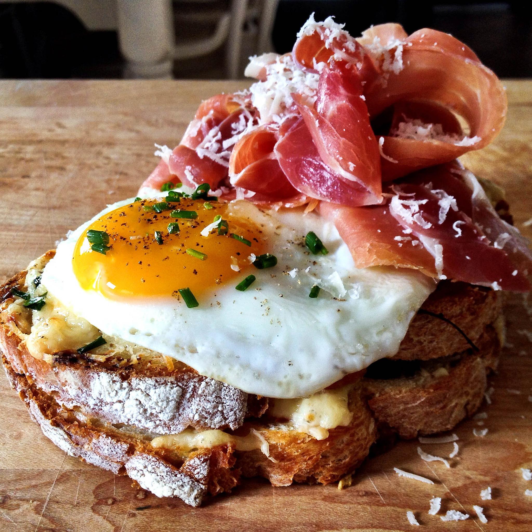 Heavenly French breakfast sandwich with Gruyère, egg and ...