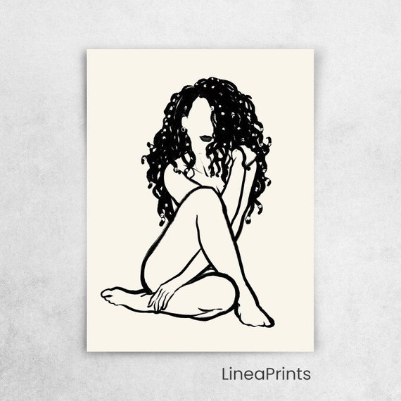 Nude Line Art Print Printable Wall Art, Woman With Dreadlocks ...