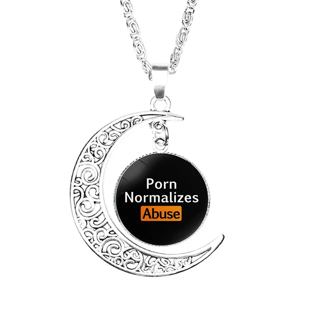 Porn Normalizes Abuse Moon Necklace Glass Pendant Men Stainless ...