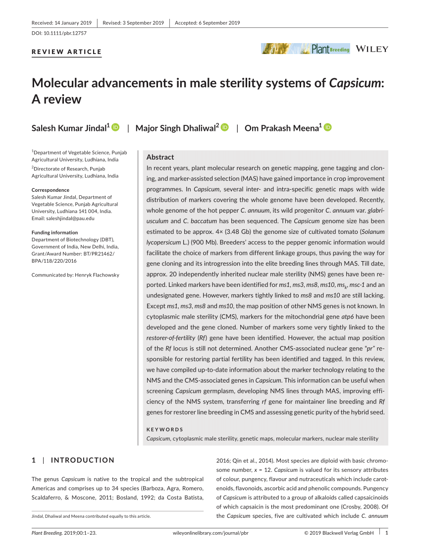 PDF) Molecular advancements in male sterility systems of Capsicum ...