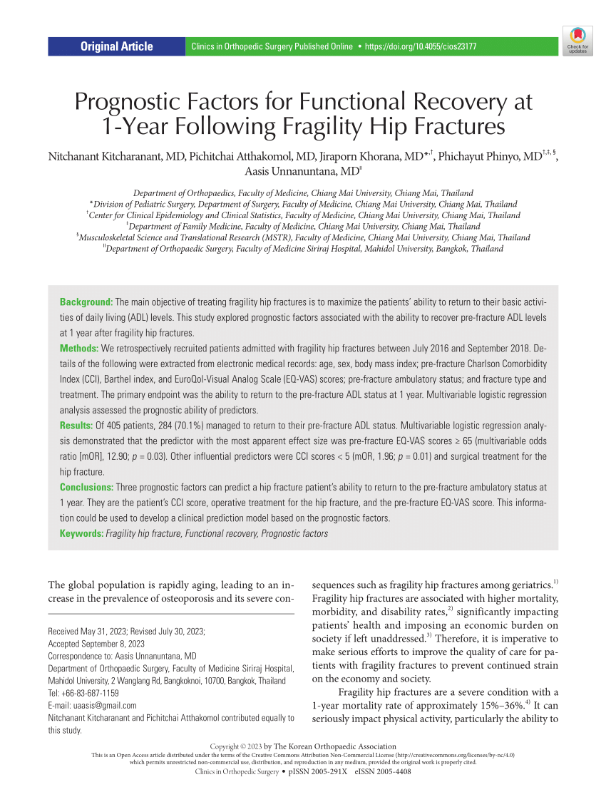 PDF) Prognostic Factors for Functional Recovery at 1-Year ...