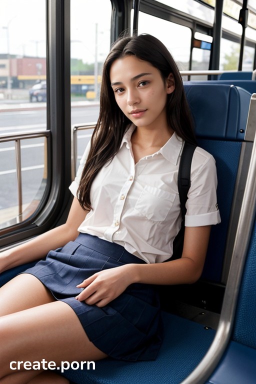 Schoolgirl Giving A Handjob In A Crowded Bus, Handjob, Bus AI Porn