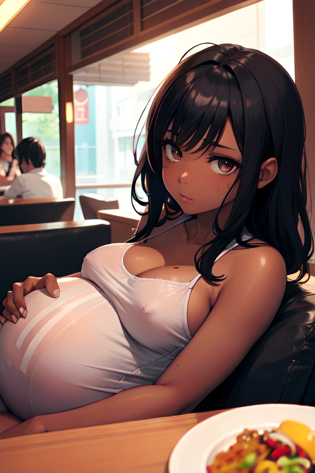 Anime Pregnant Small Tits 70s Age Sad Face Black Hair Messy Hair ...