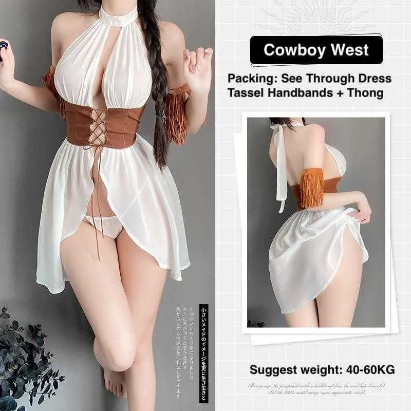 Sexy Set Porn Cowboy Costumes Sexy See Through Dress Brown Corset ...