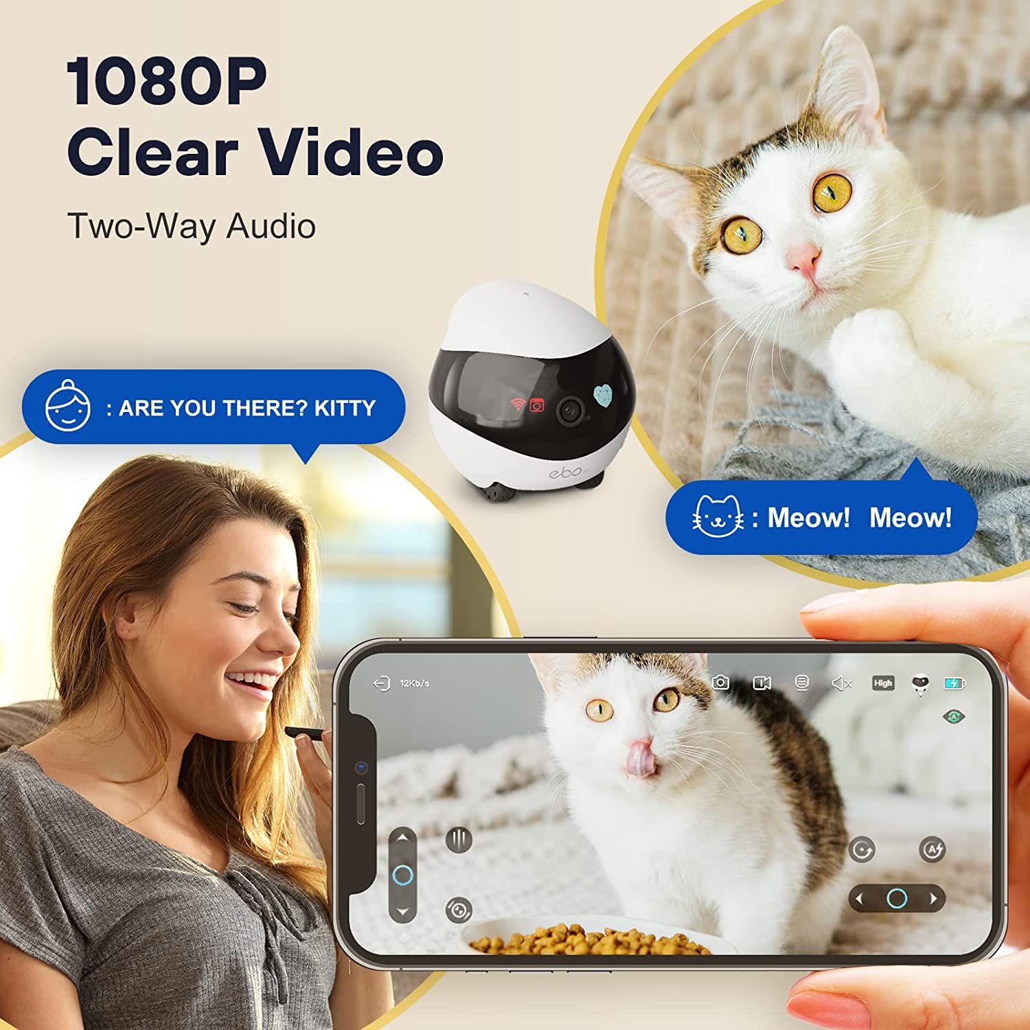 Enabot EBO SE Pet Robotic Camera with Wheels, 1080P Indoor ...