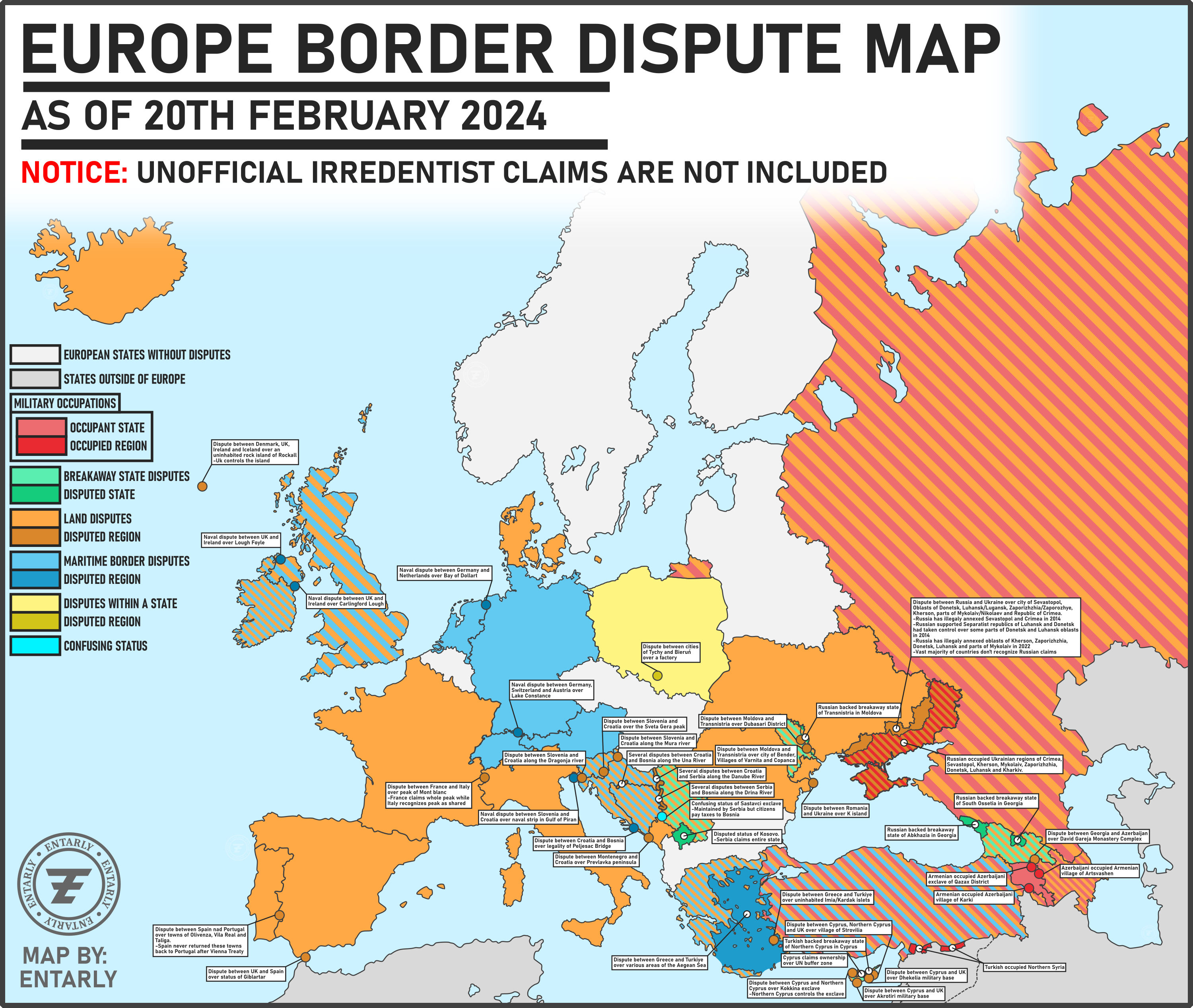 OC] Europe Border Dispute Map : r/MapPorn