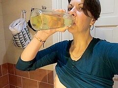 Girlfriend Drinks Her Own Pee From Bottle - PornZog Free Porn Clips