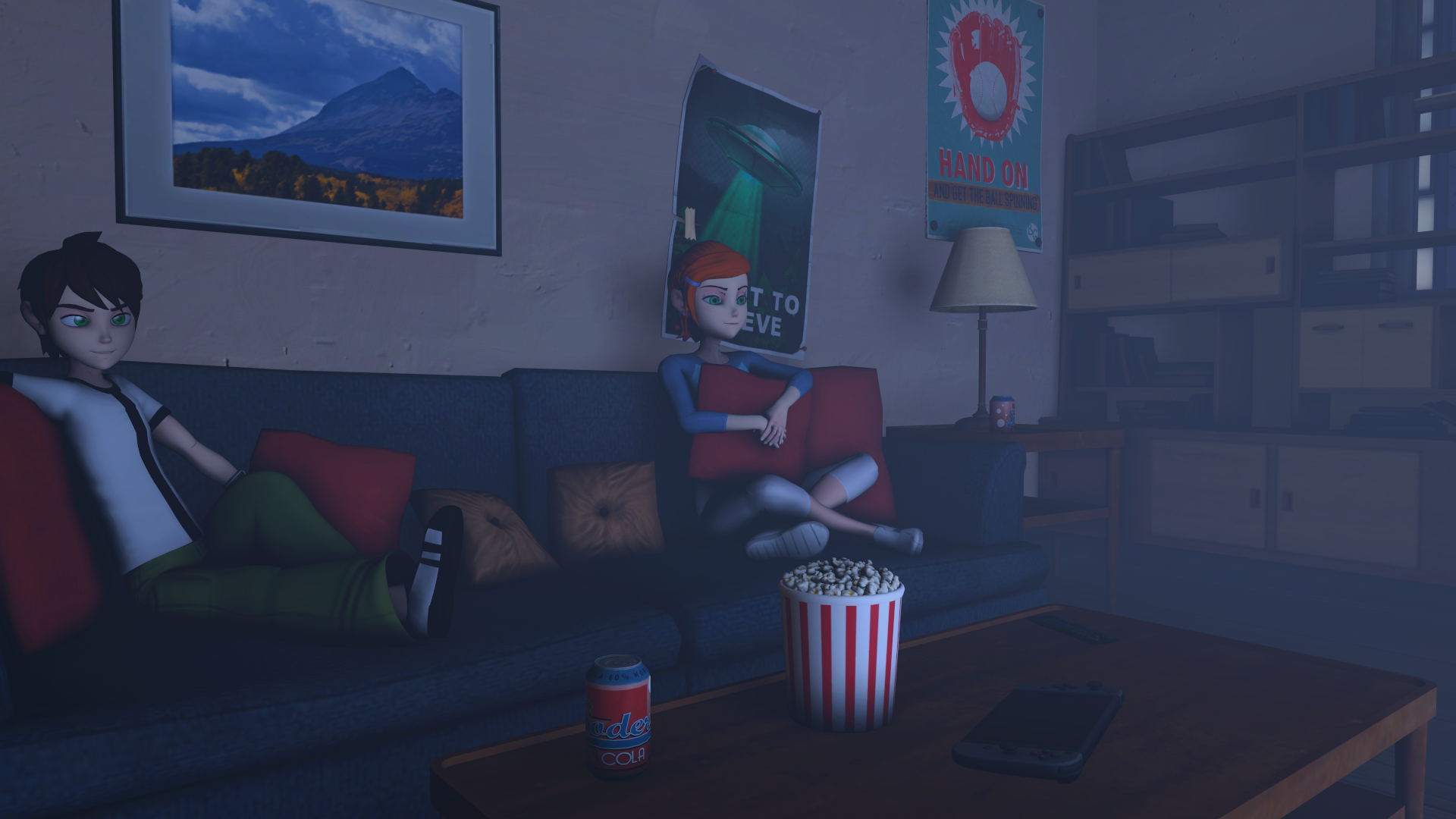 Wanted to do a small scene build in sfm so I made a movie night ...