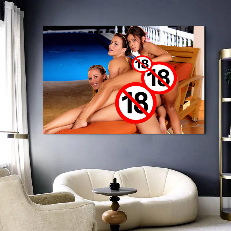 Naked Women Canvas Painting Home Decor Three Sexy Girls Porn ...