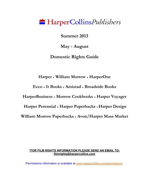 Summer 2013 May - August Domestic Rights Guide - HarperCollins ...