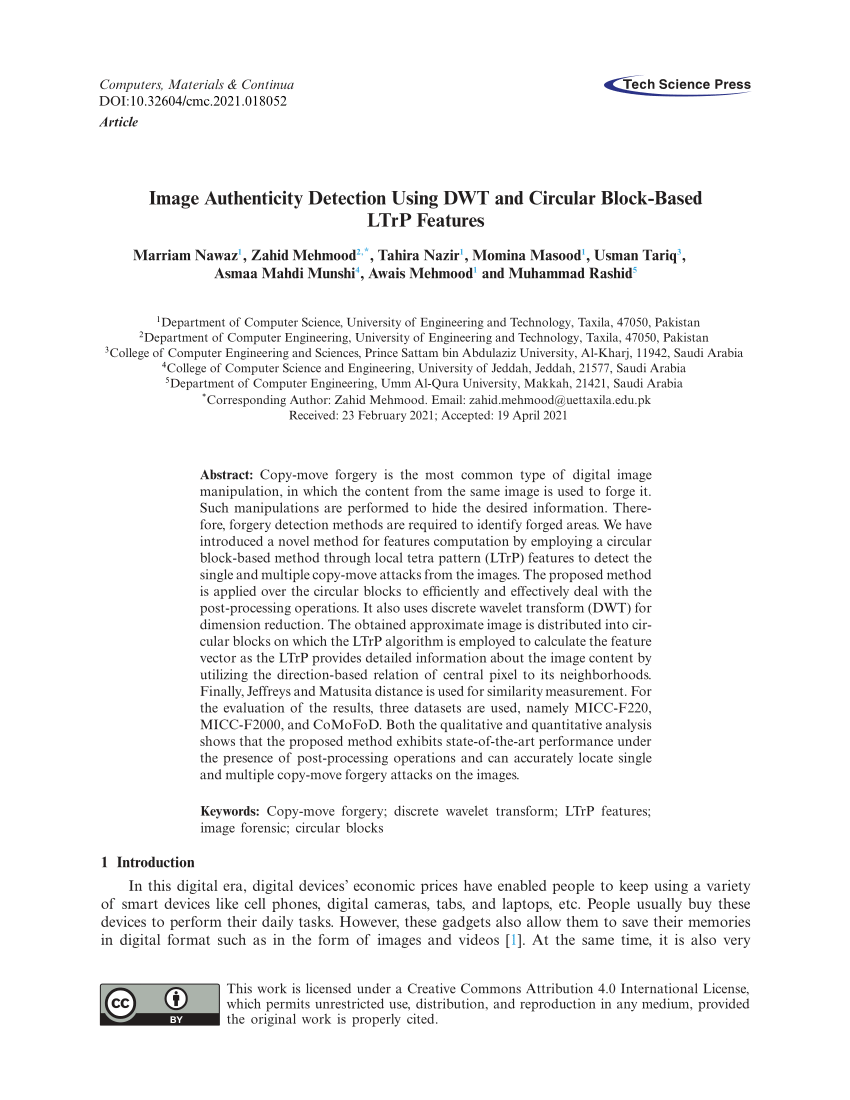 PDF) Image Authenticity Detection Using DWT and Circular Block ...