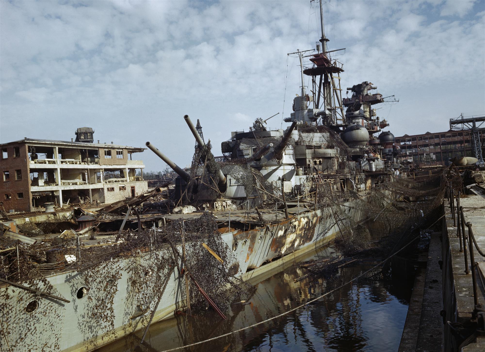 The german heavy cruiser Admiral Hipper, abandoned in the port of ...