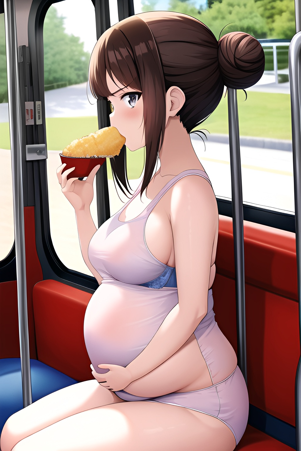 Anime Pregnant Small Tits 70s Age Serious Face Brunette Hair Bun ...