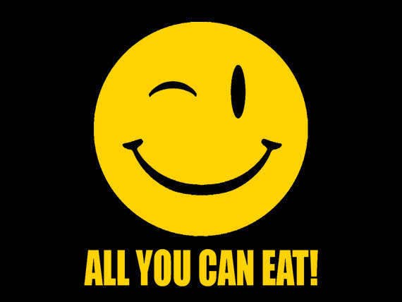 FUNNY TSHIRT All You Can Eat T-shirt 70s Retro Smiley Face Mens ...