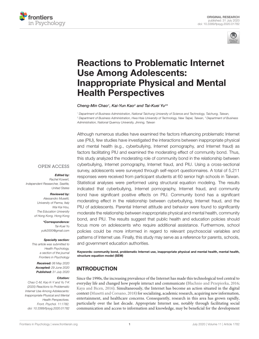 PDF) Reactions to Problematic Internet Use Among Adolescents ...