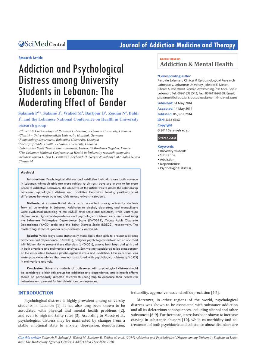 PDF) Addiction and Psychological Distress among University ...