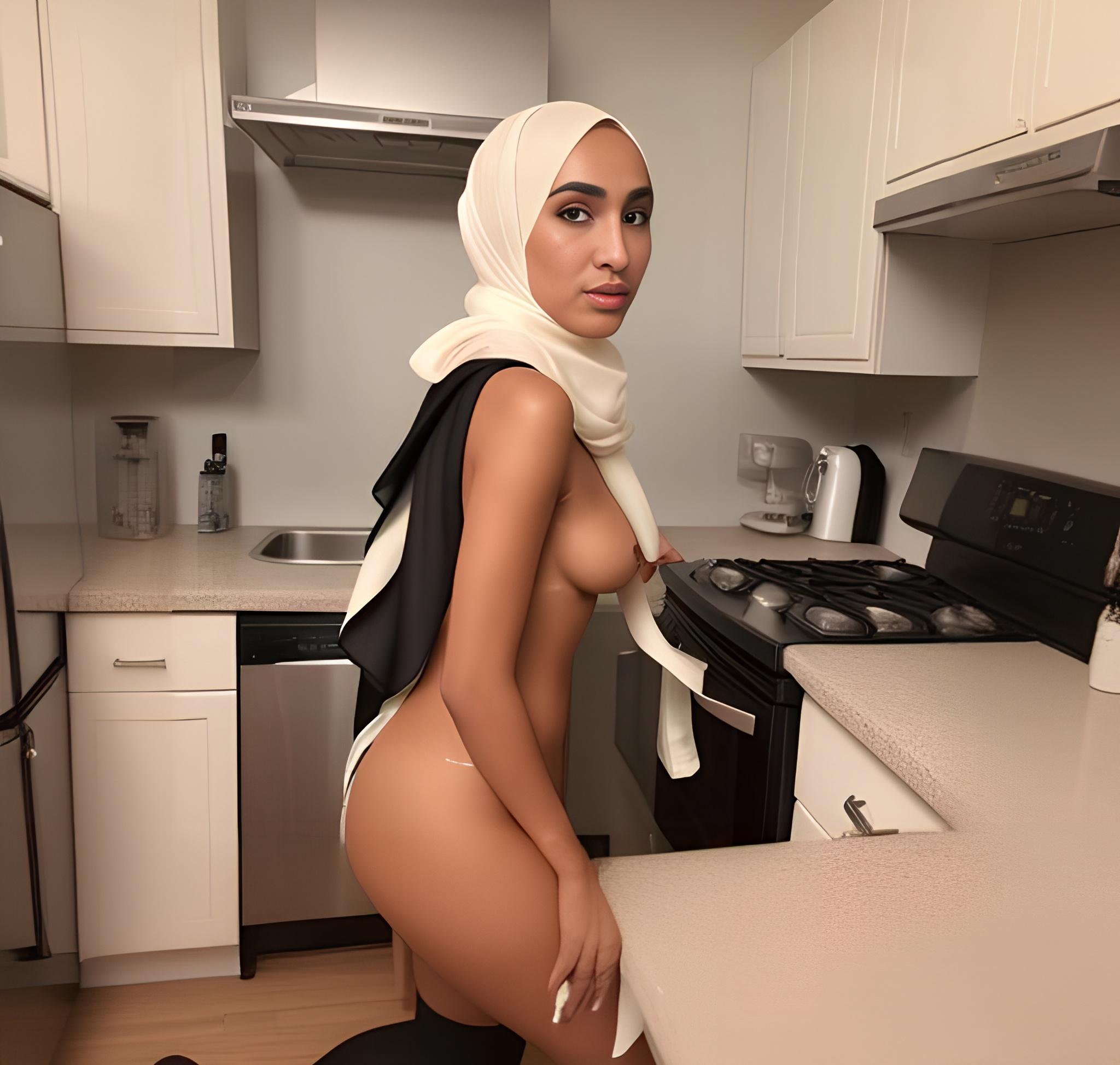 Tanned Skin Teen in Hijab Kitchen: A Miss Universe Model with ...